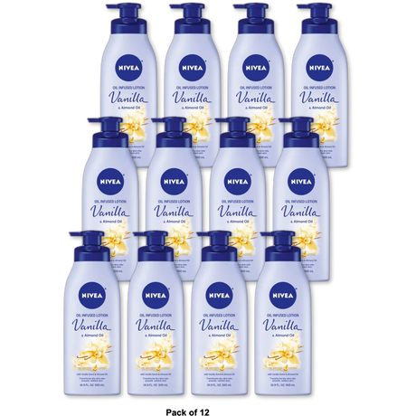 NIVEA Oil Infused Vanilla and Almond Oil Body Lotion for Women, Fast-Absorbing For Skin 16.9Oz (Pack of 12)