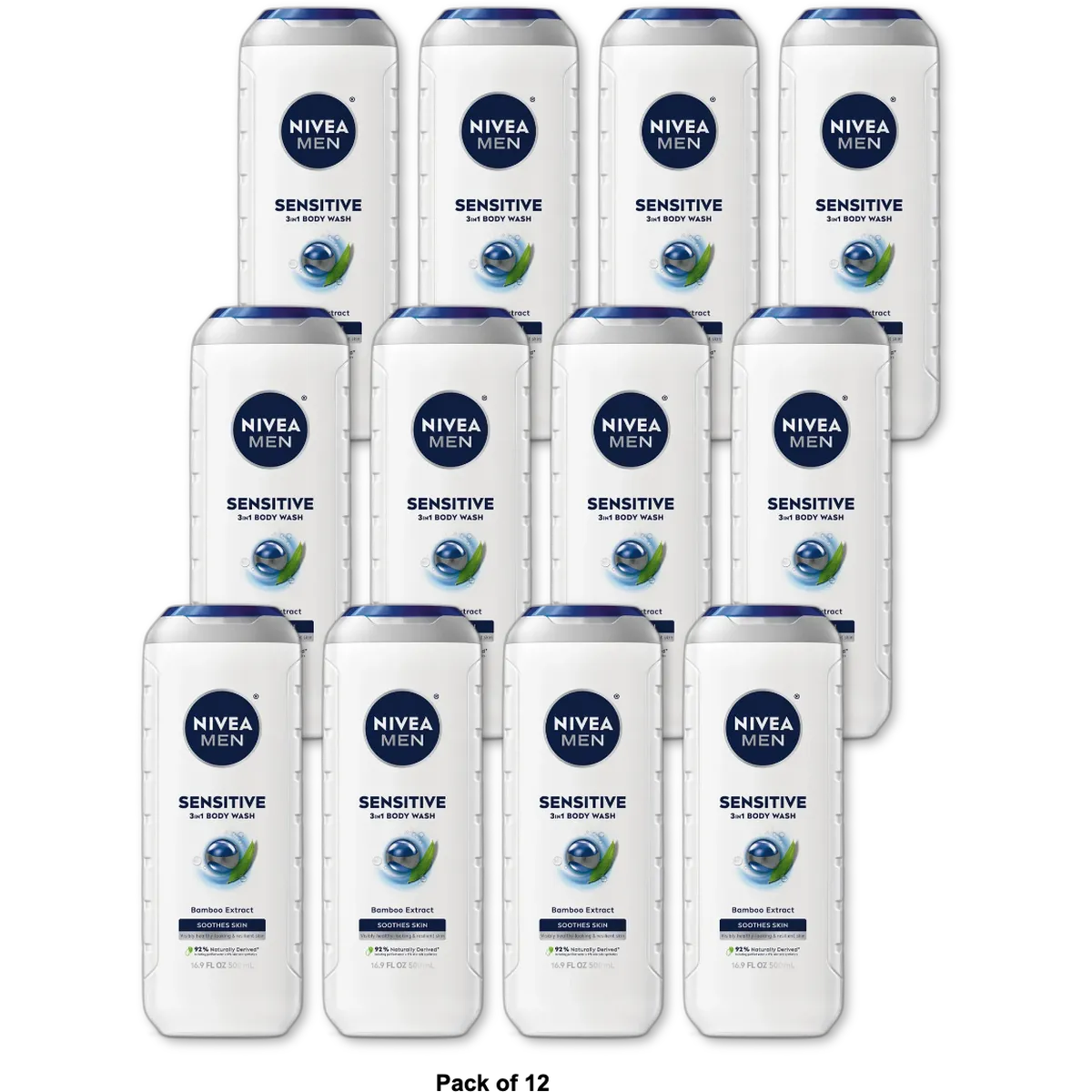 Nivea Men Sensitive Body Wash with Bamboo Extract 16.9Oz (Pack of 12)