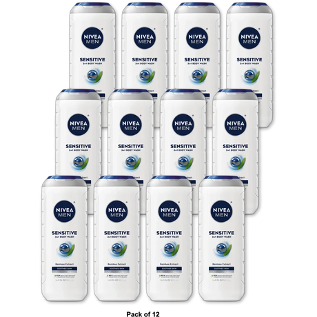 Nivea Men Sensitive Body Wash with Bamboo Extract 16.9Oz (Pack of 12)