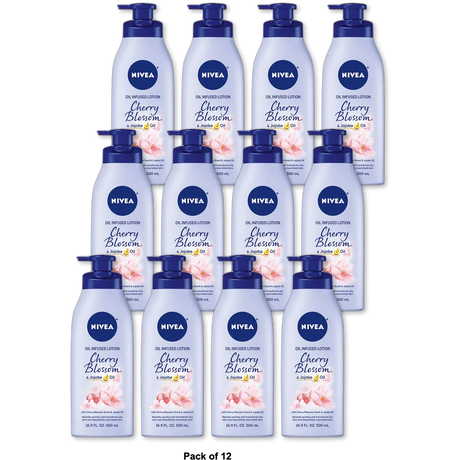 Nivea Oil Infused Lotion Cherry Blossom and Jojoba Oil For Skin 16.9Oz (Pack of 12)