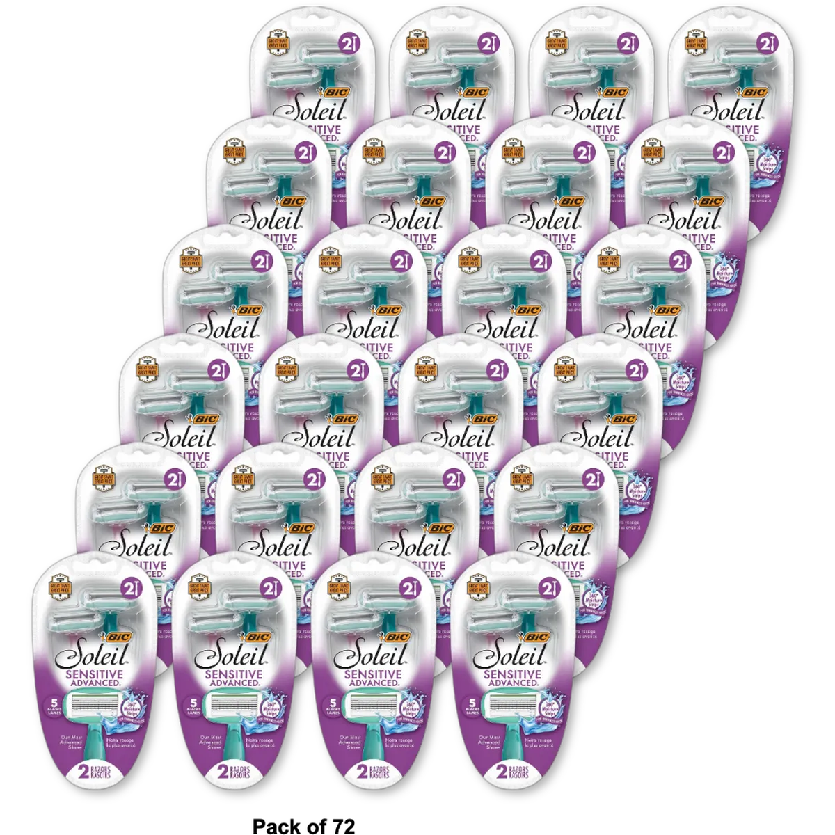 BIC Soleil Sensitive Advanced Womens Disposable Razors Blades 3.2Oz (Pack of 72)