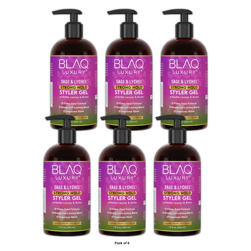 Blaq Luxury Sage & Lychee Strong Hold Styler Gel  12 Oz 12 Fl. Oz (Pack of 6)