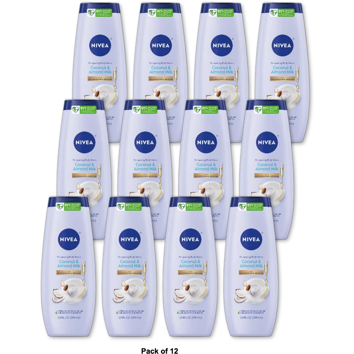 Nivea Coconut and Almond Milk Pampering Body Wash for Dry Skin 20Oz (Pack of 12)
