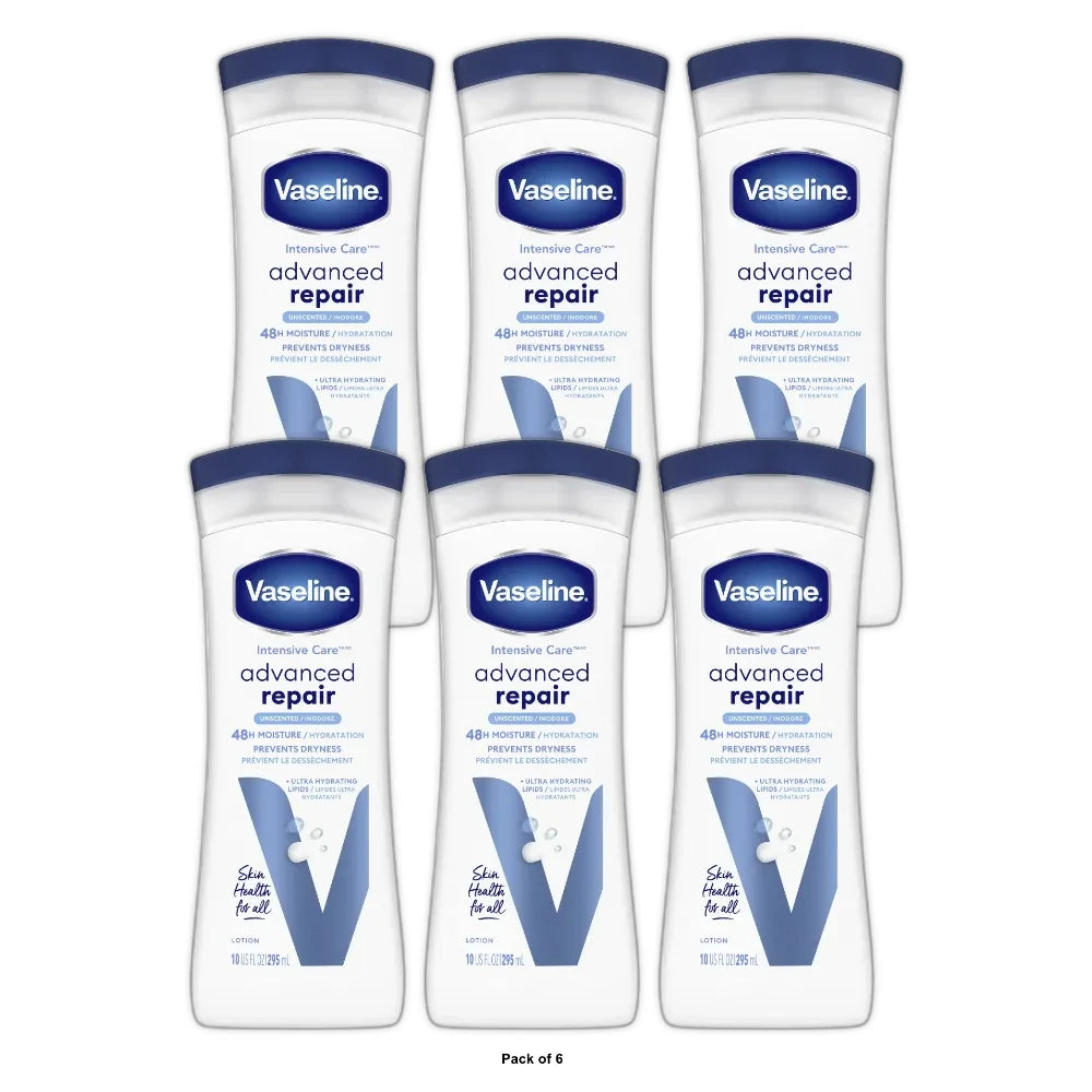 Vaseline Intensive Care Body Lotion for Dry Skin Advanced Repair Unscented Lotio 10 Oz (Pack of 6)
