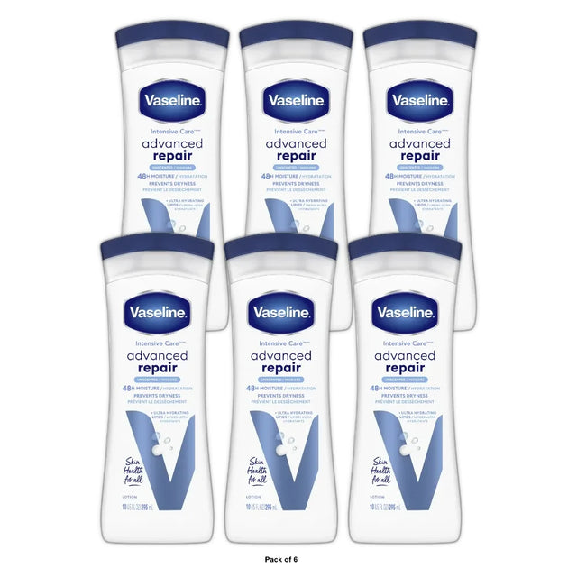 Vaseline Intensive Care Body Lotion for Dry Skin Advanced Repair Unscented Lotio 10 Oz (Pack of 6)