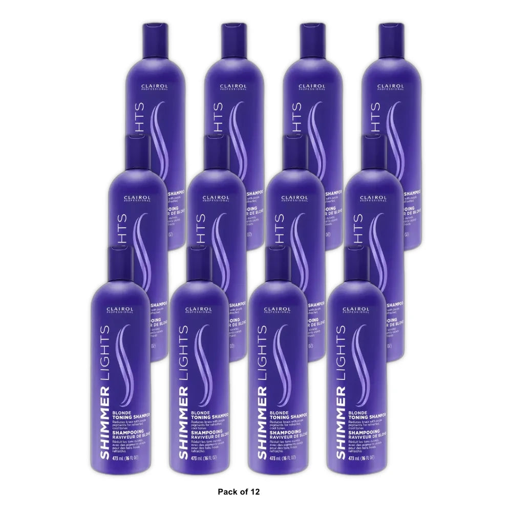 Clairol Professional Shimmer Lights Blonde Toning Shampoo - 16 fl oz 16 Fl.Oz (Pack of 12)