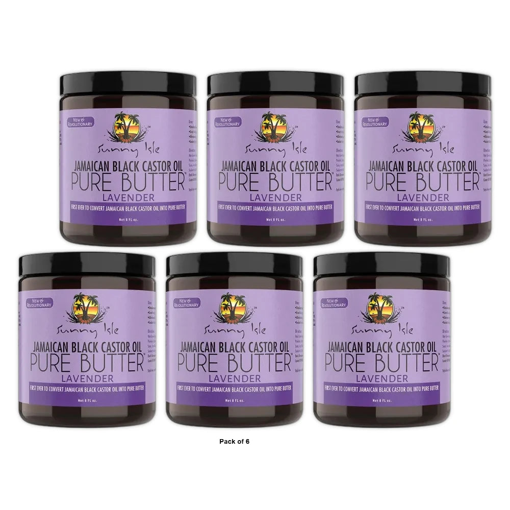Sunny Isle Jamaican Black Castor Oil Lavender Pure Butter 8 Fl.Oz (Pack of 6)