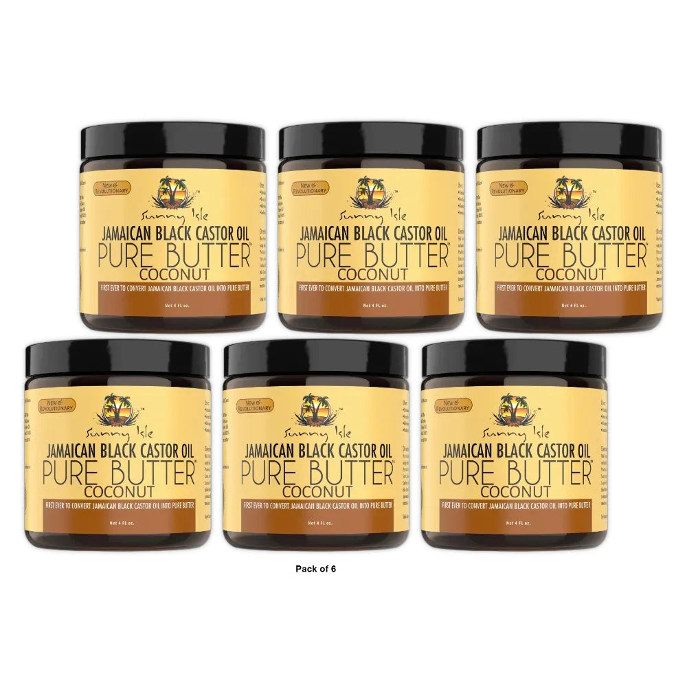 Sunny Isle Jamaican Black Castor Oil Pure Butter Coconut 4 Fl. Oz(Pack of 6)