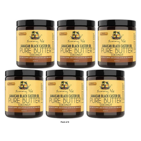Sunny Isle Black Castor Oil Pure Butter Coconut 8 Fl. Oz(Pack of 6)