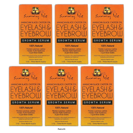 Sunny Isle Jamaican Black Castor Oil Eyelash & Eyebrow Growth Serum 2 Oz (Pack of 6)