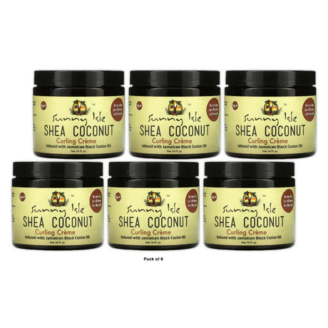 Sunny Isle Shea Coconut Curling Cream with Jamaican Black Castor Oil Shiny Curl 16 Oz (Pack of 6)