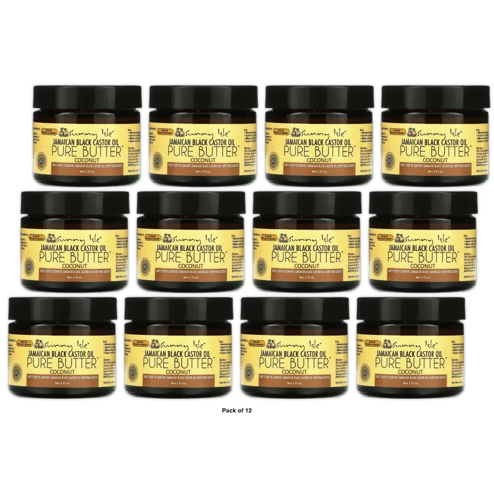 Sunny Isle Jamaican Black Castor Oil, Pure Butter, Coconut, 2 fl oz (Pack of 6)