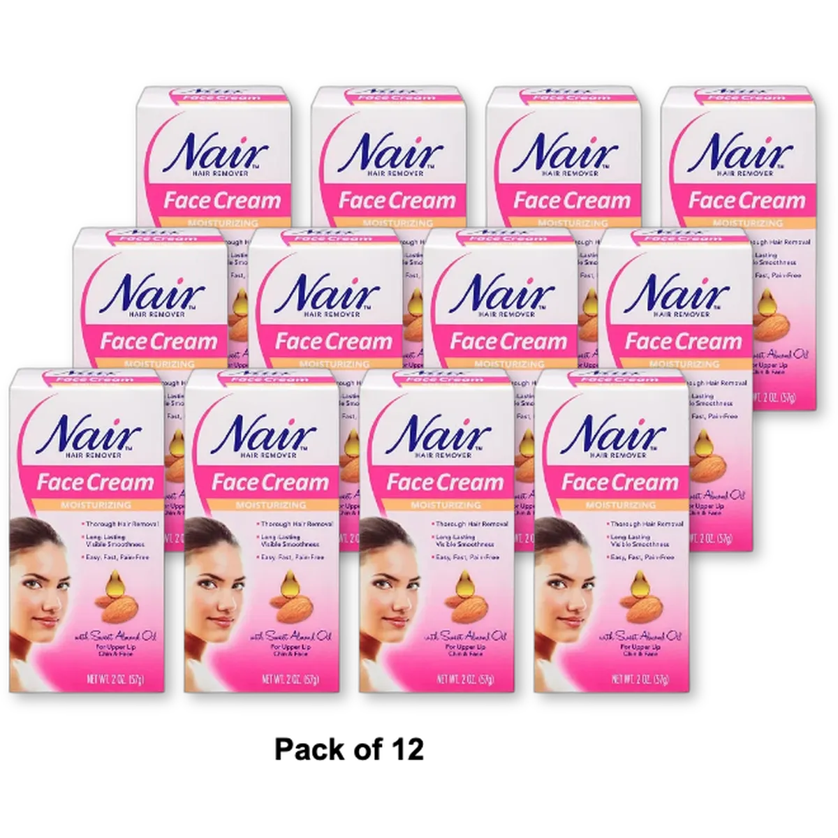 Nair Hair Remover Moisturizing Face Cream 2Oz (Pack of 12)