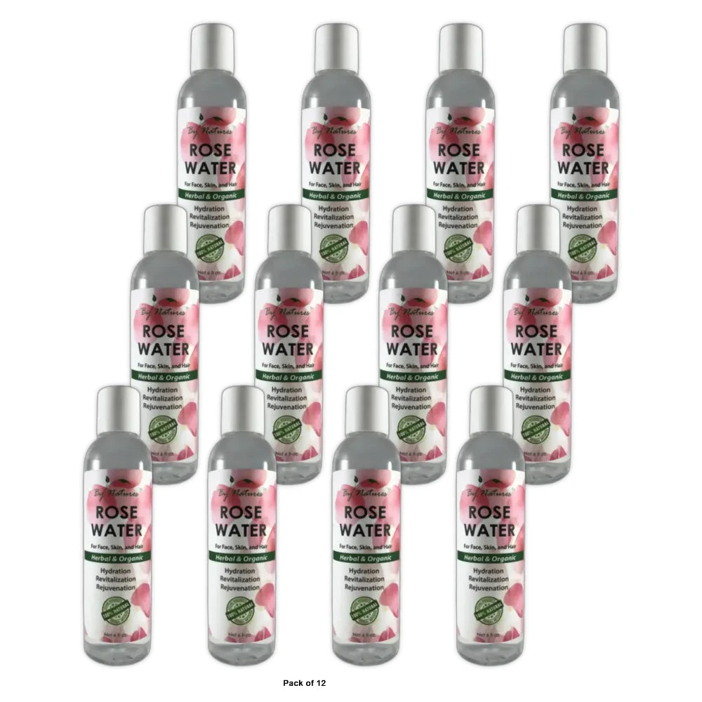By Natures Rose Water for Face Skin and Hair 6 Oz (Pack of 12)