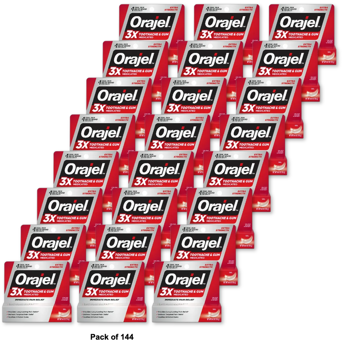 Orajel Maximum Strength Toothache Relief Gel 0.42Oz (Pack of 144)