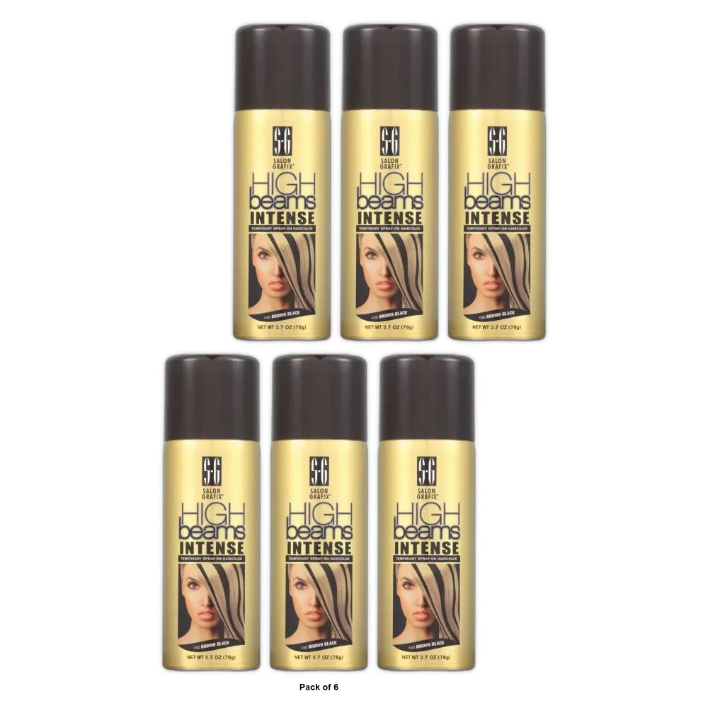 Salon Grafix High Beams Intense Temporary Spray - Brown Black 2.7 oz Hair Colo (Pack of 6)