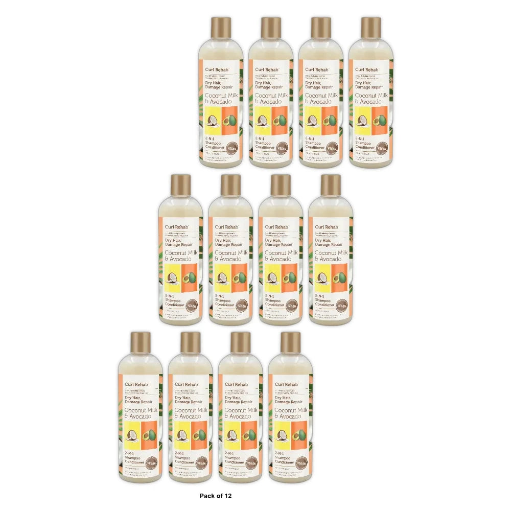 Curl Rehab: Dry Hair/Damage Repair Treatment Coconut Milk & Avocado 2 in 1 Shamp 16. Oz (Pack of 6)