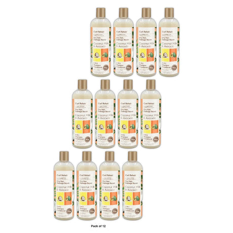 Curl Rehab: Dry Hair/Damage Repair Treatment Coconut Milk & Avocado 2 in 1 Shamp 16. Oz (Pack of 6)