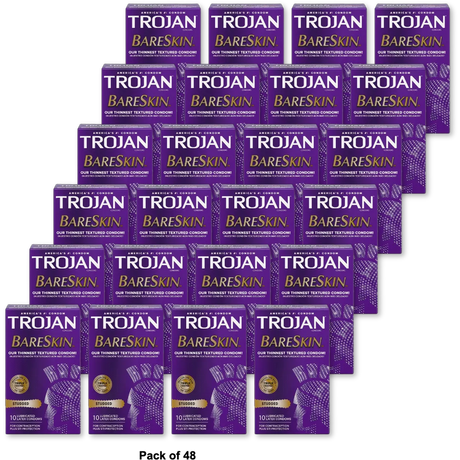 Trojan Studded Bareskin Lubricated Condoms 0.2 Oz (Pack Of 48)