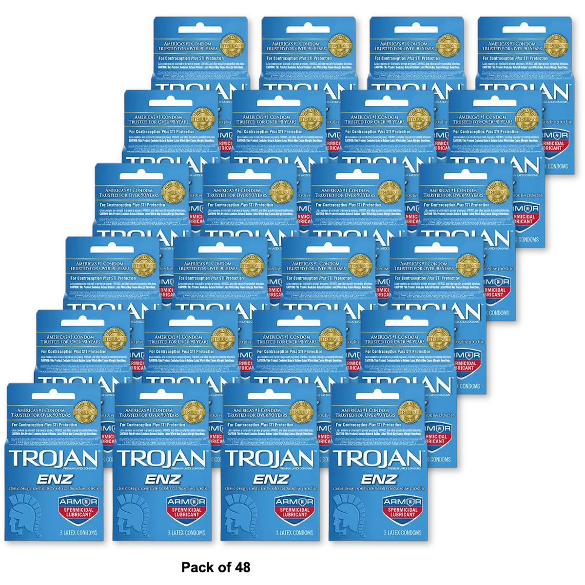 Trojan-Enz Condoms Spermicidal Lubricated Latex Condoms 0.64oz (Pack of 48)