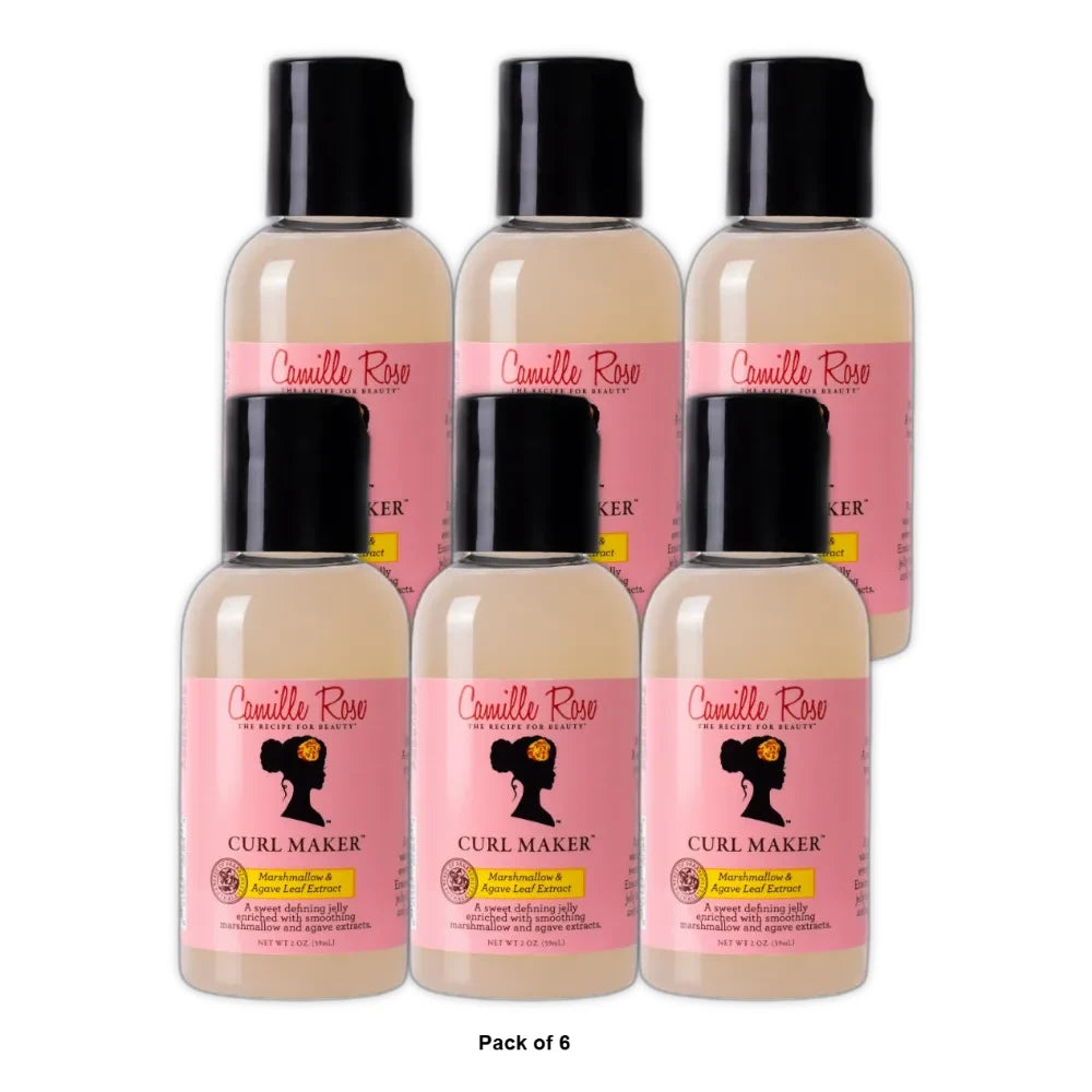 Camille Rose Curl Maker Define & Style Hair Styling Gel with Marshmallow Extract & Agave Leaf Extract 2 Oz (Pack of 6)