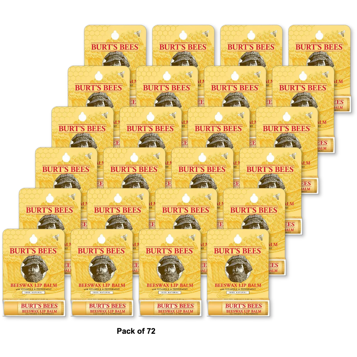 Burts Bees Beeswax Lip Balm Vitamin E And Peppermint 0.15Oz (Pack Of 72)