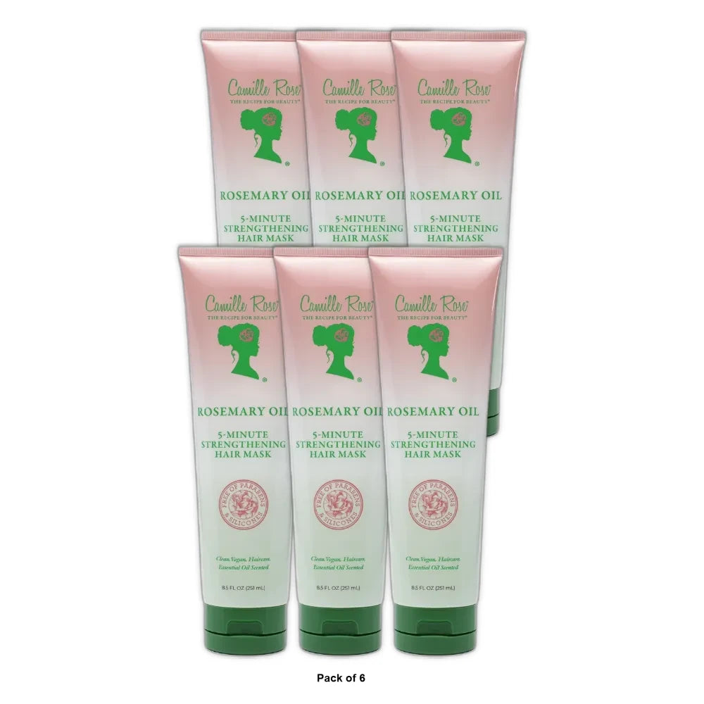 Camille Rose Rosemary Oil 5-Minute Strengthening Nourish & Invigorate Hair Mask with Rosemary Oil & Mango Butter 8 Oz (Pack of 6)