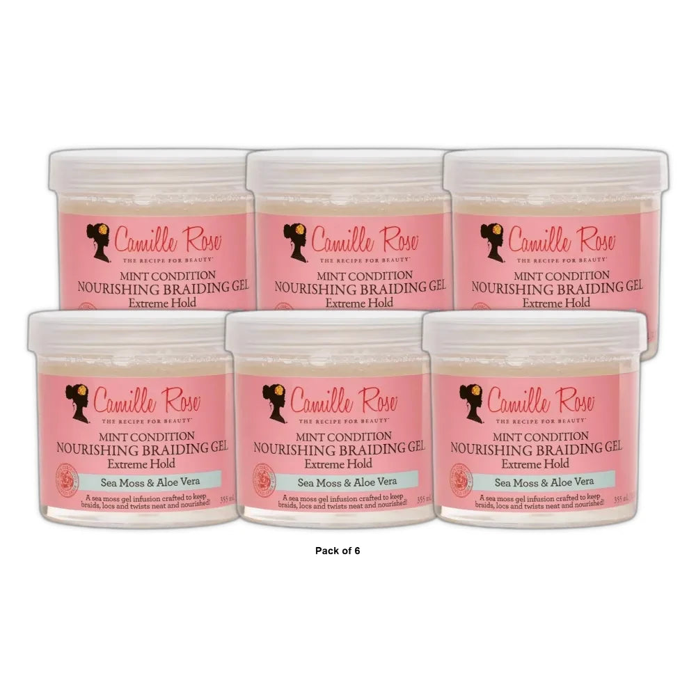CAMILLE ROSE Mint Condition Nourishing Braiding Gel - Extreme Hold, Sea Moss & Aloe Vera, 12oz (Pack of 6)