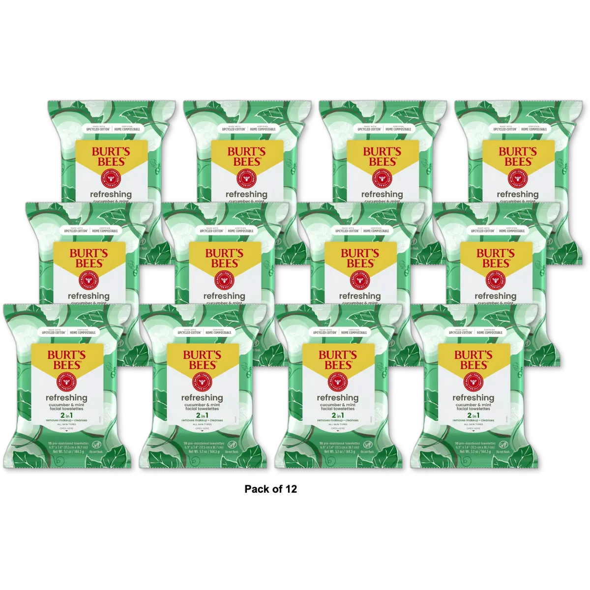 Burts Bees Facial Cleansing Towelettes Cucumber And Mint 5.1oz (Pack of 12)