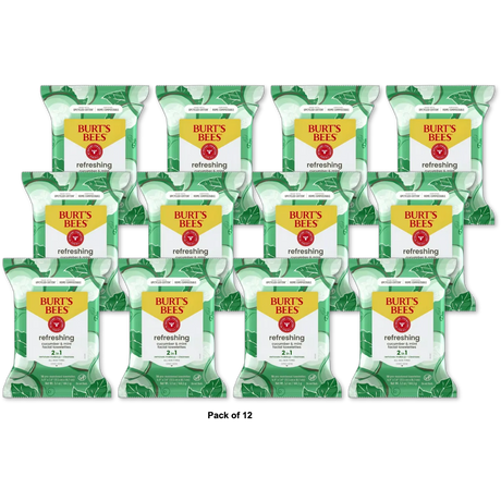 Burts Bees Facial Cleansing Towelettes Cucumber And Mint 5.1oz (Pack of 12)