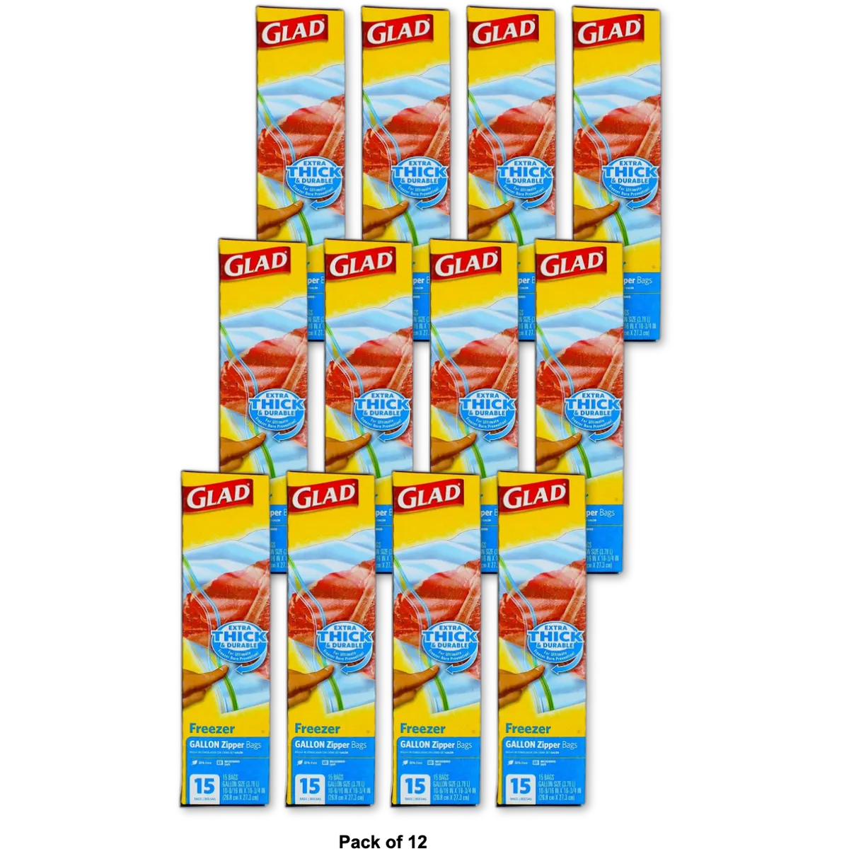 Glad Zipper Food Storage Freezer Bags Gallon0.01oz (Pack of 12)