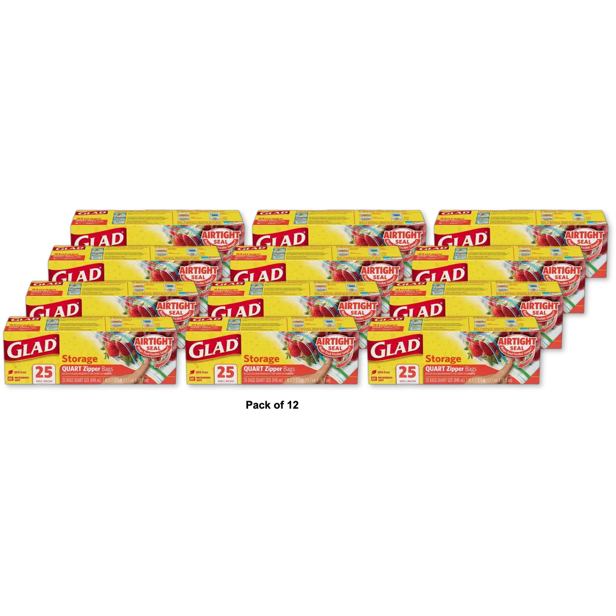 Glad Zipper Storage Bag Quart 5.76oz (Pack of 12)