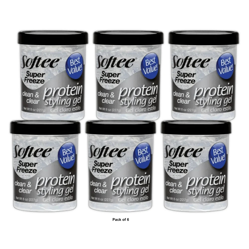 Softee Super Freeze Clean Clear Protein Styling Gel 8 Oz (Pack of 6)