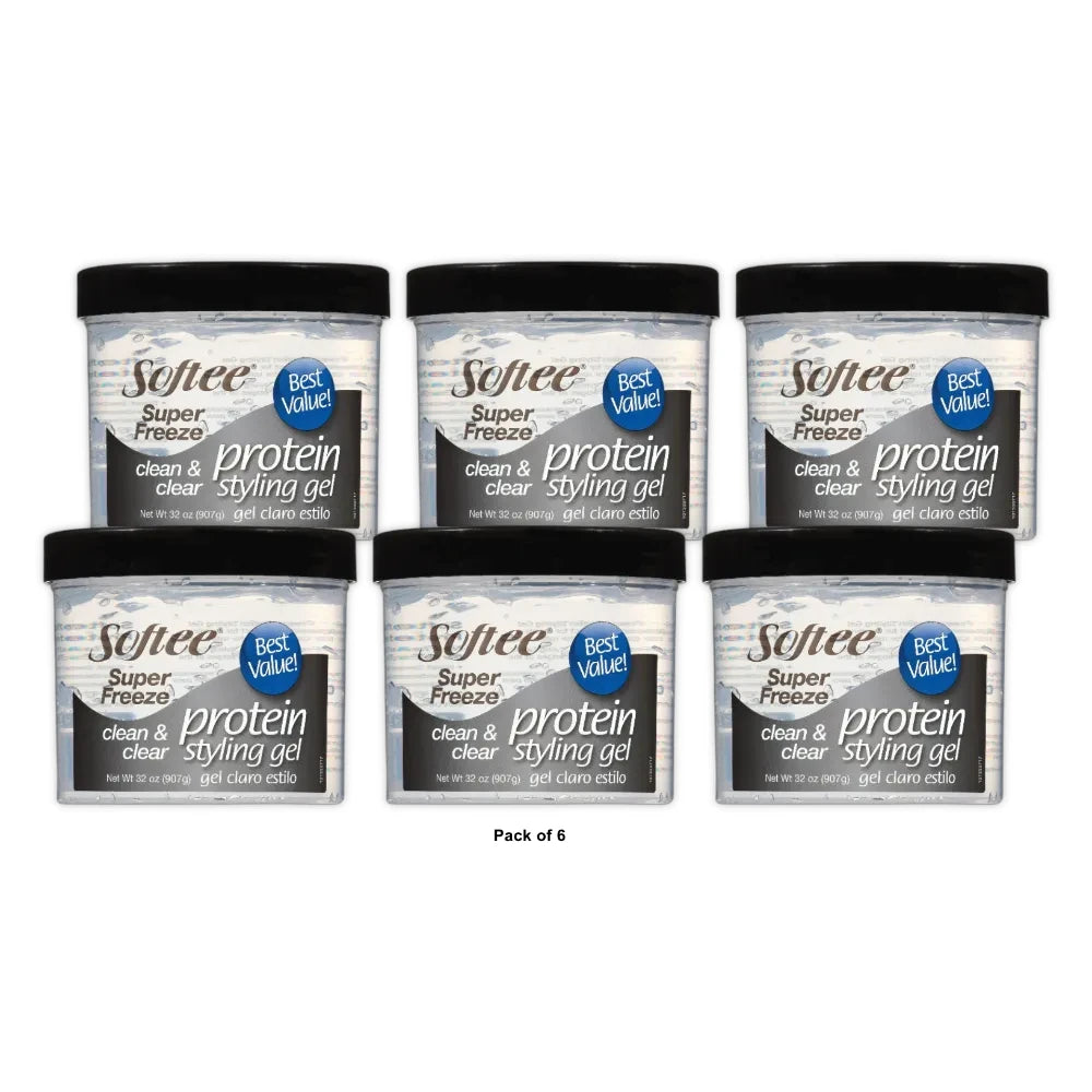 Softee Super Freeze Protein Styling Gel, 32 Oz Jar (Pack of 6)