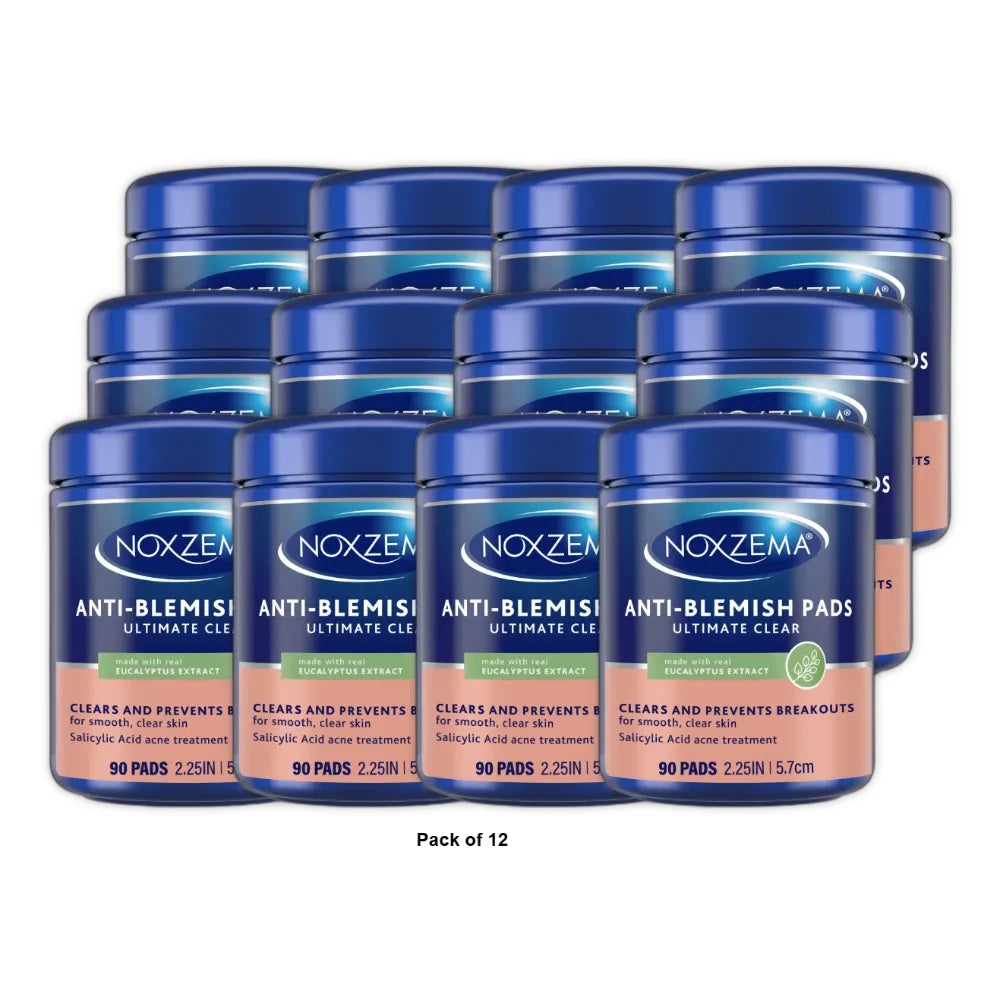 Noxzema Ultimate Clear Face Pads Anti-Blemish Made with Over 60% Alcohol 90 Coun 0.19 Oz (Pack of 6)