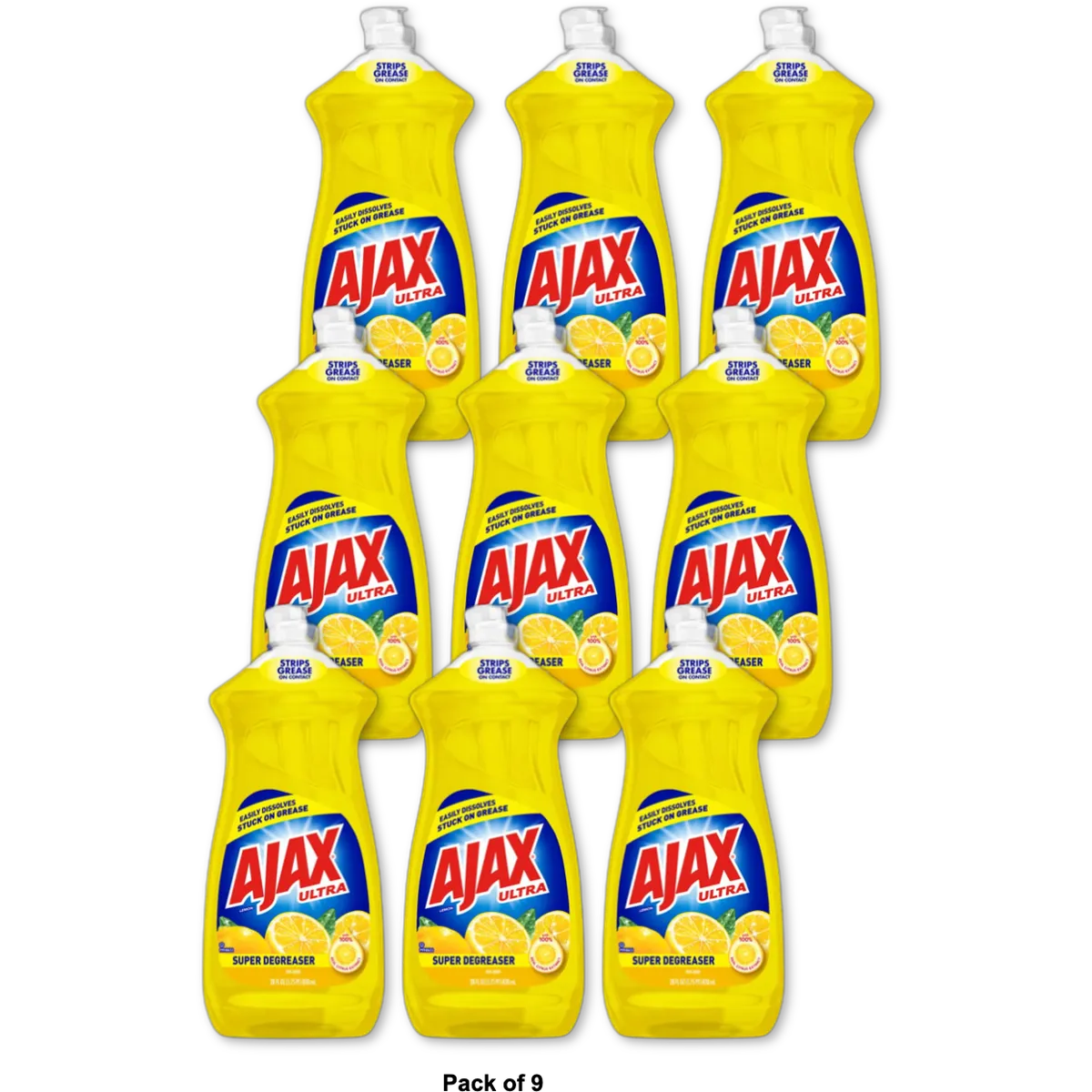 Ajax Dishwashing Liquid Dish Soap Yellow Lemon 28Oz (Pack of 9)