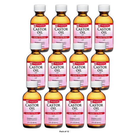 De La Cruz Pure Castor Oil for Eyelashes and Eyebrows Hair & Skin 2 fl Oz (Pack of 12)