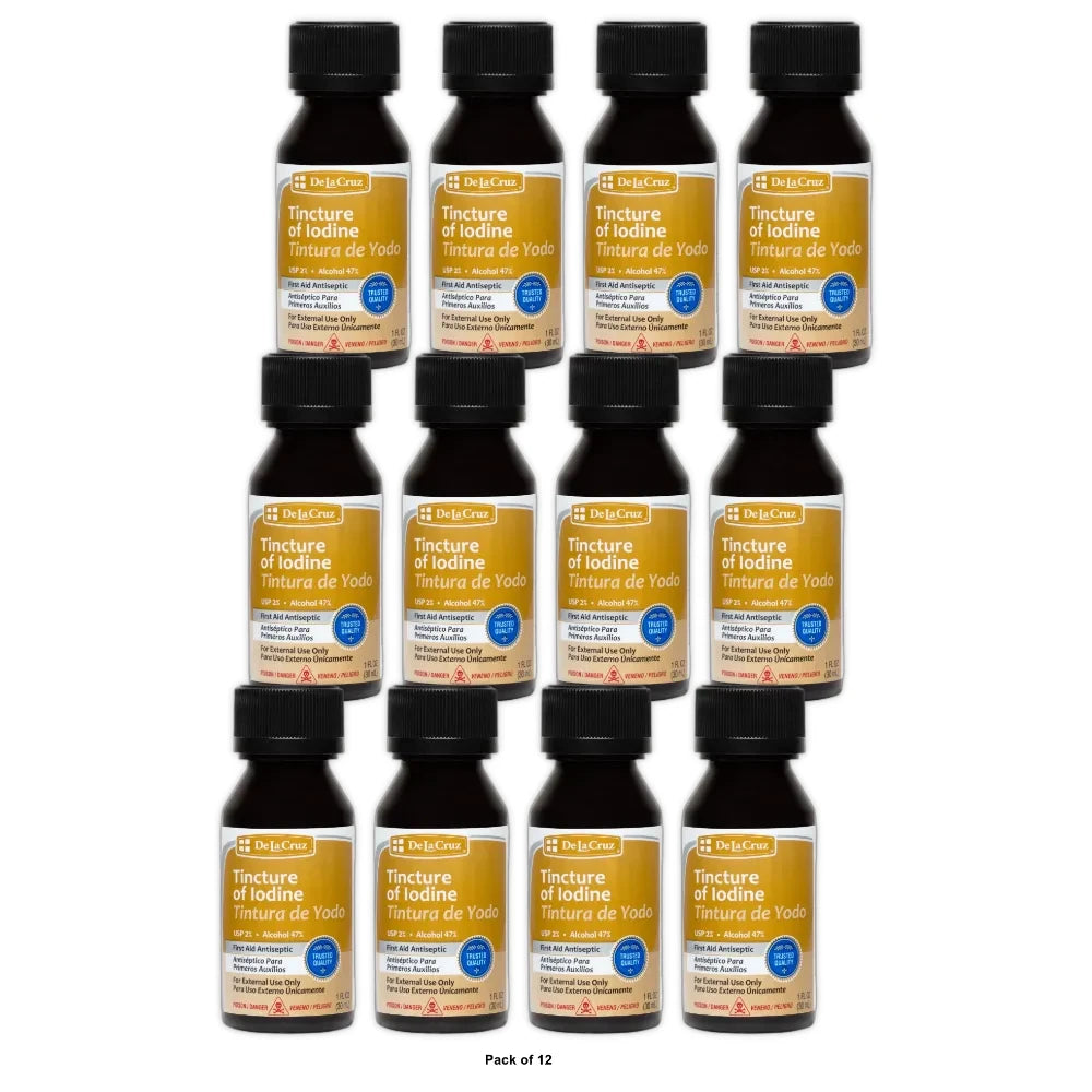 De La Cruz Tincture of Iodine First Aid Natural Antiseptic Tintura De Yodo 2% So 1. Oz (Pack of 72)