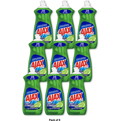 Ajax Ultra Triple Action Liquid Dish Soap Vinegar and Lime Scent 28Oz (Pack of 9)