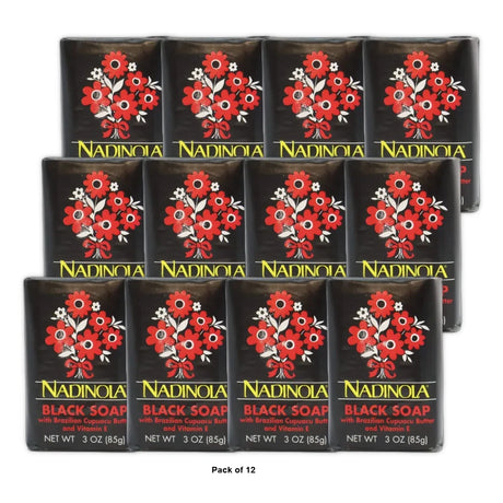 NADINOLA - Black Soap W/ Brazilian Cupuacu Butter Vitamin E 3 Oz (Pack of 12)