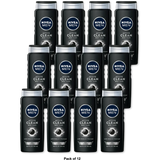 Nivea Men Deep Cleansing Charcoal Body Wash Active Clean 16.9Oz (Pack of 12)