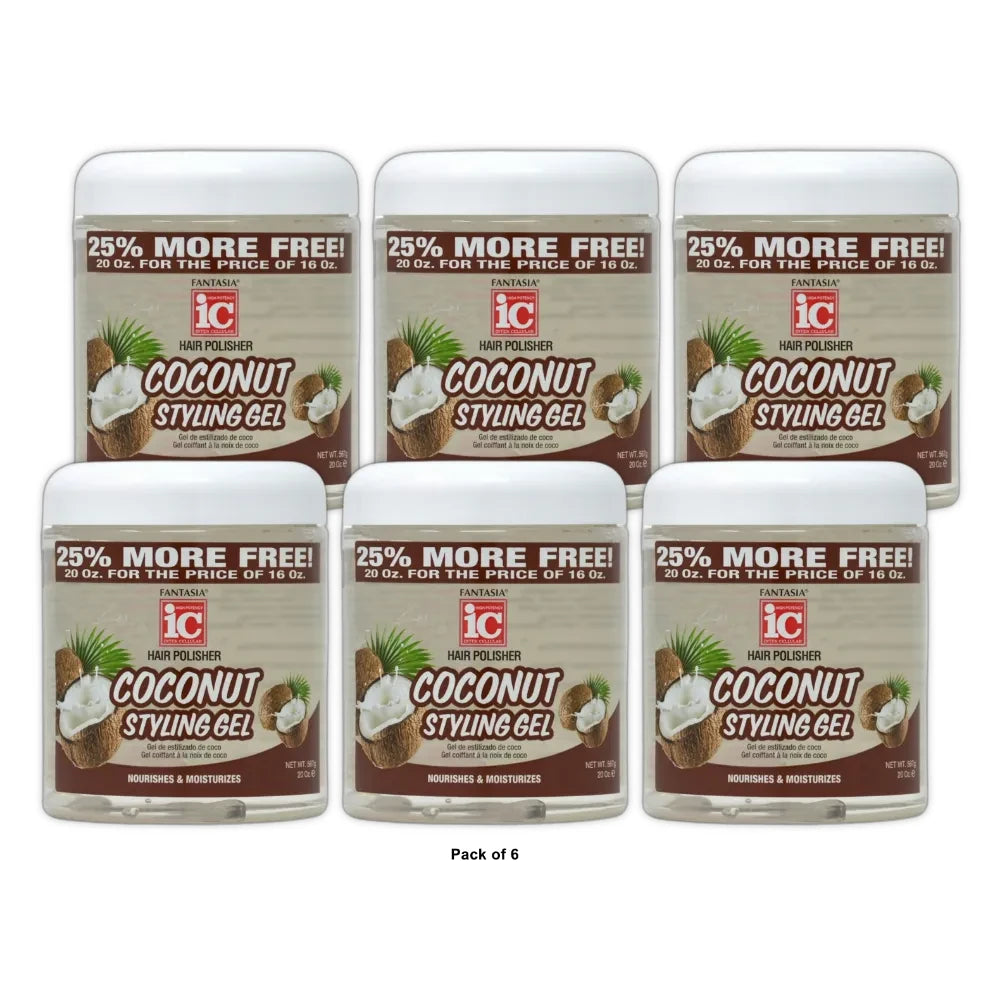 Fantasia Coconut Styling Gel 20 oz. Moisturizing Nourishing All Hair Types U (Pack of 6)