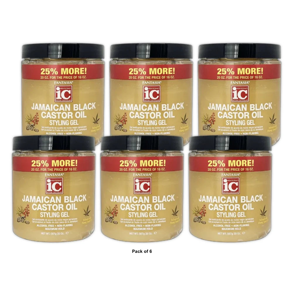 Fantasia Jamaican Black Castor Oil Styling Gel 20 Oz (Pack of 6)