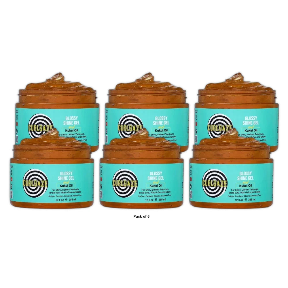 CurlDaze Glossy Shine Gel with Kukui Oil Styling Gel – 12 Fl. Oz (Pack of 6)