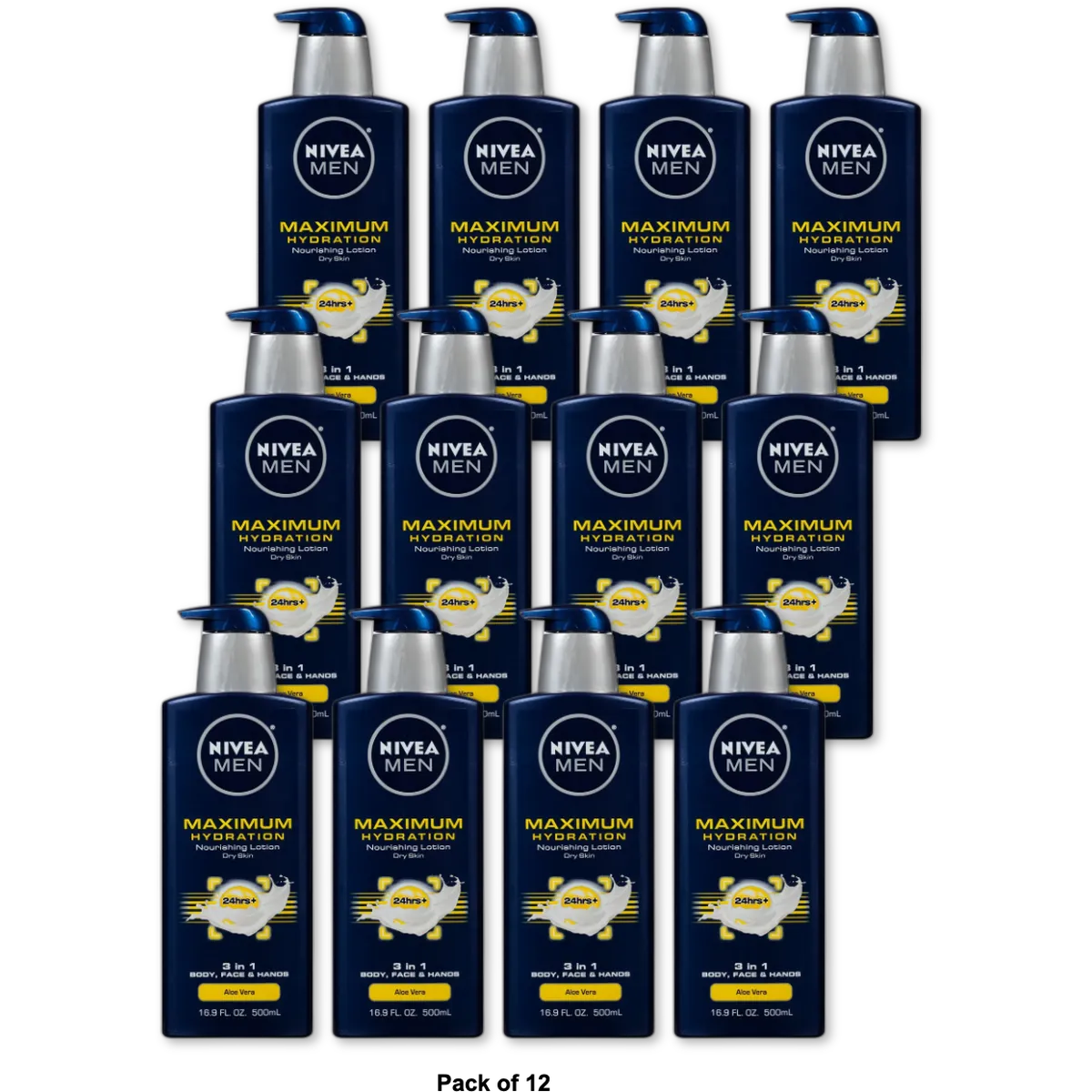 Nivea Men Maximum Hydration 3 in 1 Nourishing Lotion 16.9Oz (Pack of 12)