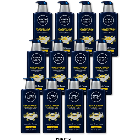 Nivea Men Maximum Hydration 3 in 1 Nourishing Lotion 16.9Oz (Pack of 12)