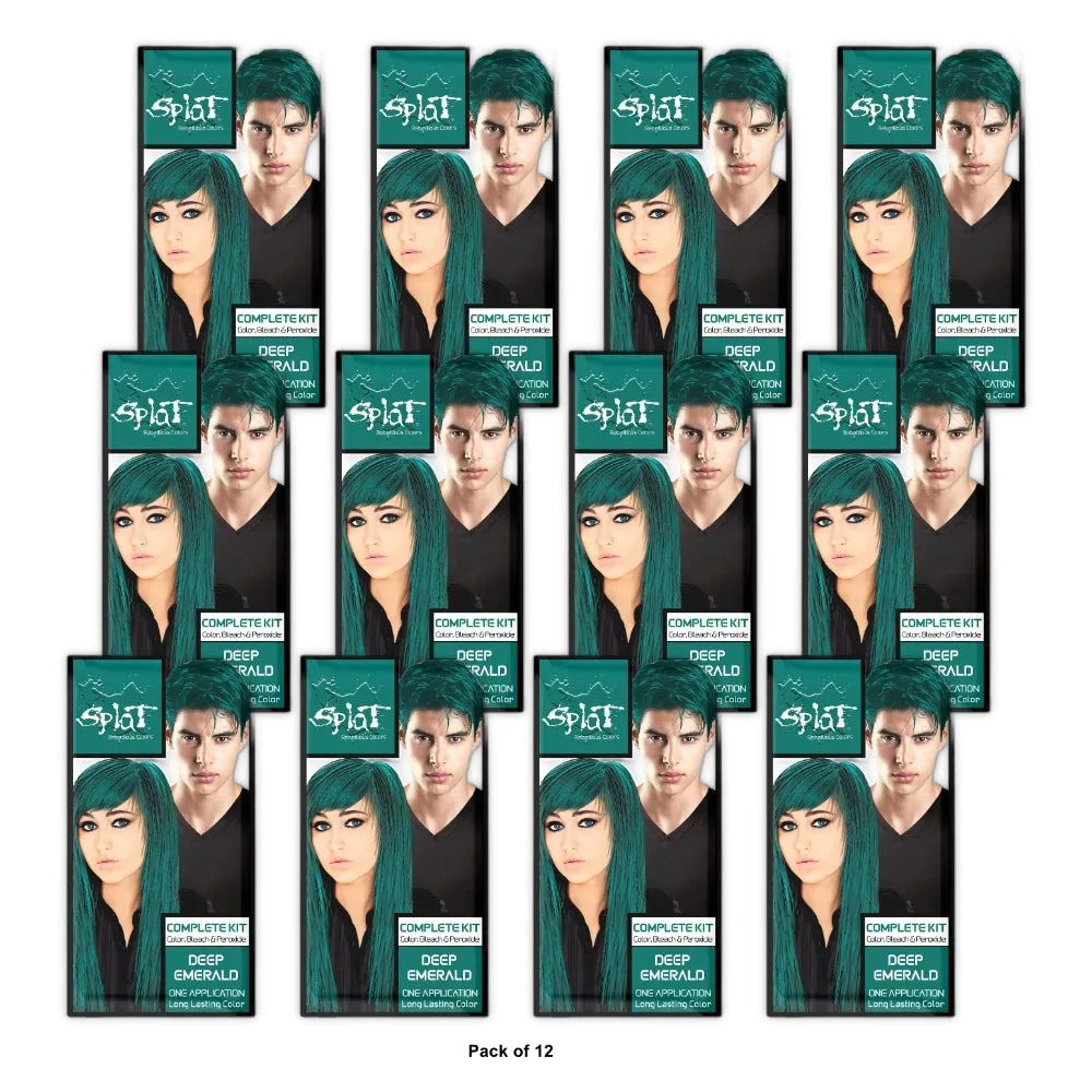 Splat Original Complete Kit Semi-Permanent Hair Dye with Bleach Deep Emerald (Pack of 12)