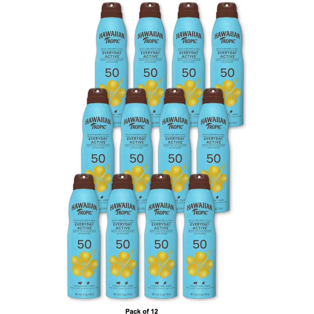 Hawaiian Tropic Everyday Active Clear Spray Sunscreen SPF 50 6Oz (Pack of 12)