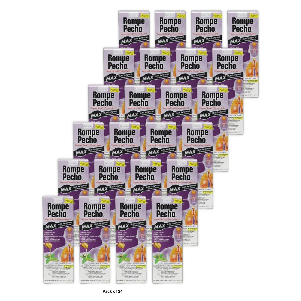 Rompe Pecho Max MultiSymptoms Maximum Strength Cough Syrup, Alcohol Free - 8 oz (Pack of 24)