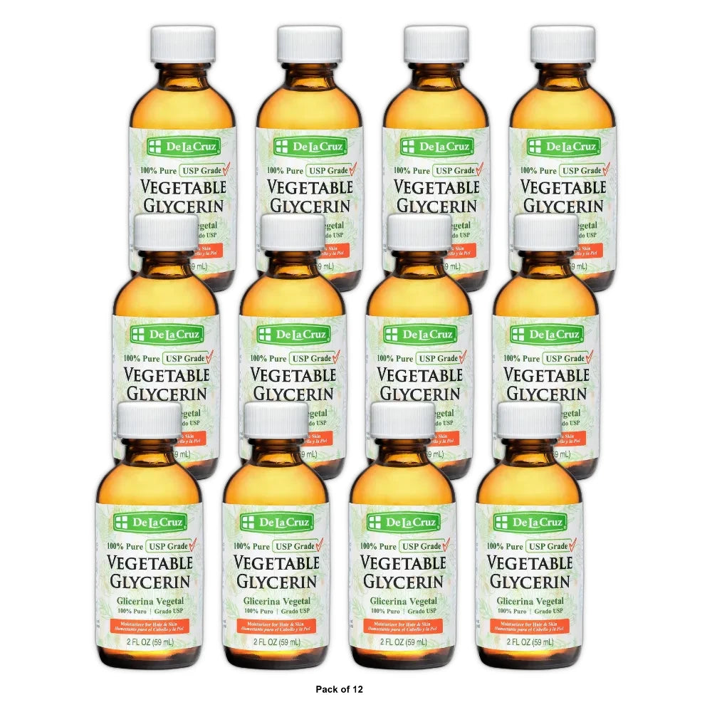 De La Cruz 100% Pure USP Grade Vegetable Glycerin Moisturizer for Skin and Hair 2. Oz (Pack of 12)